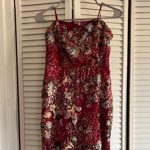 Sam Edelman Strapless Burgundy Floral Sequin Sheath Dress